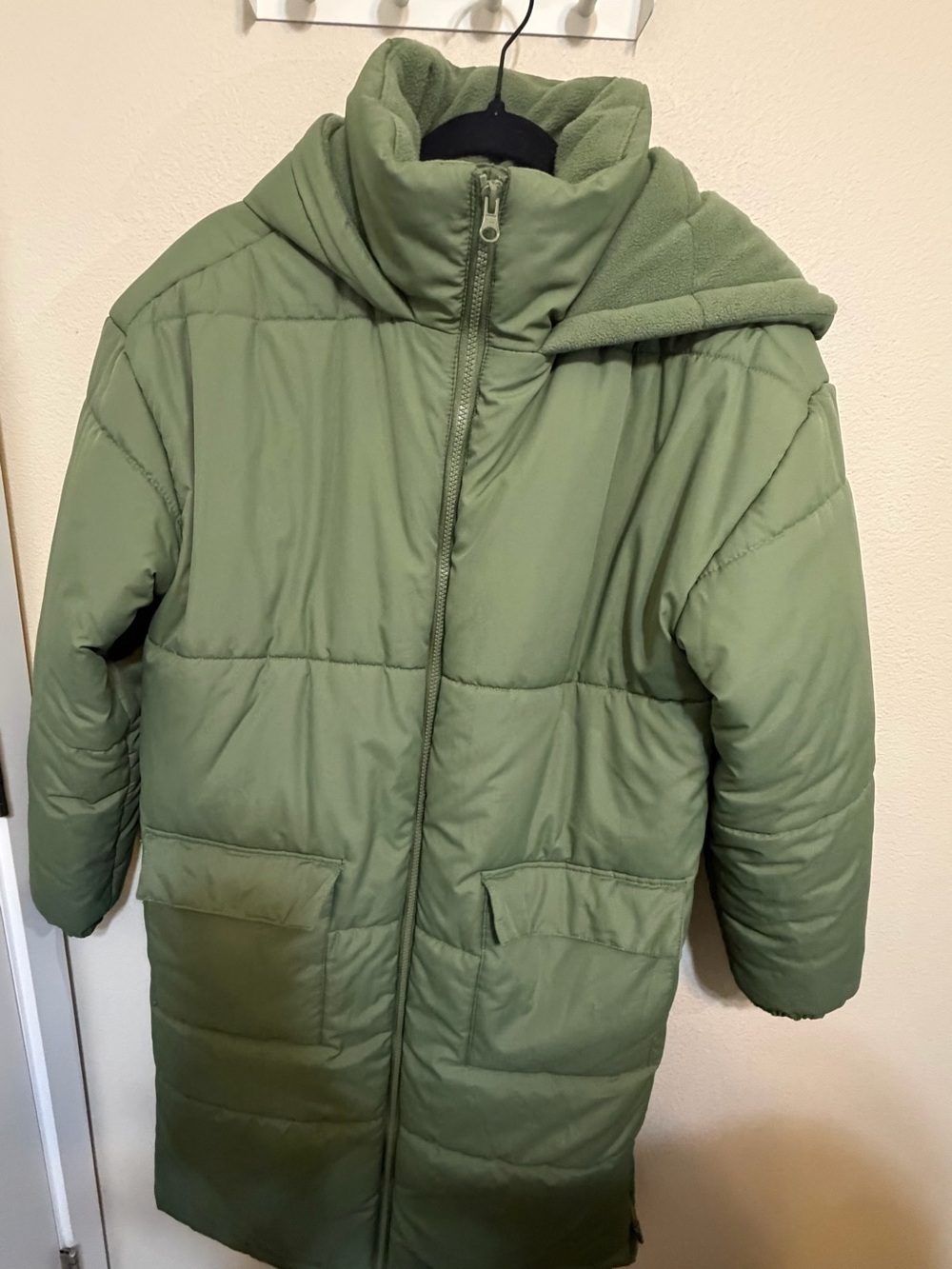 Dip Olive Green Quilted Puffer Coat with Hood